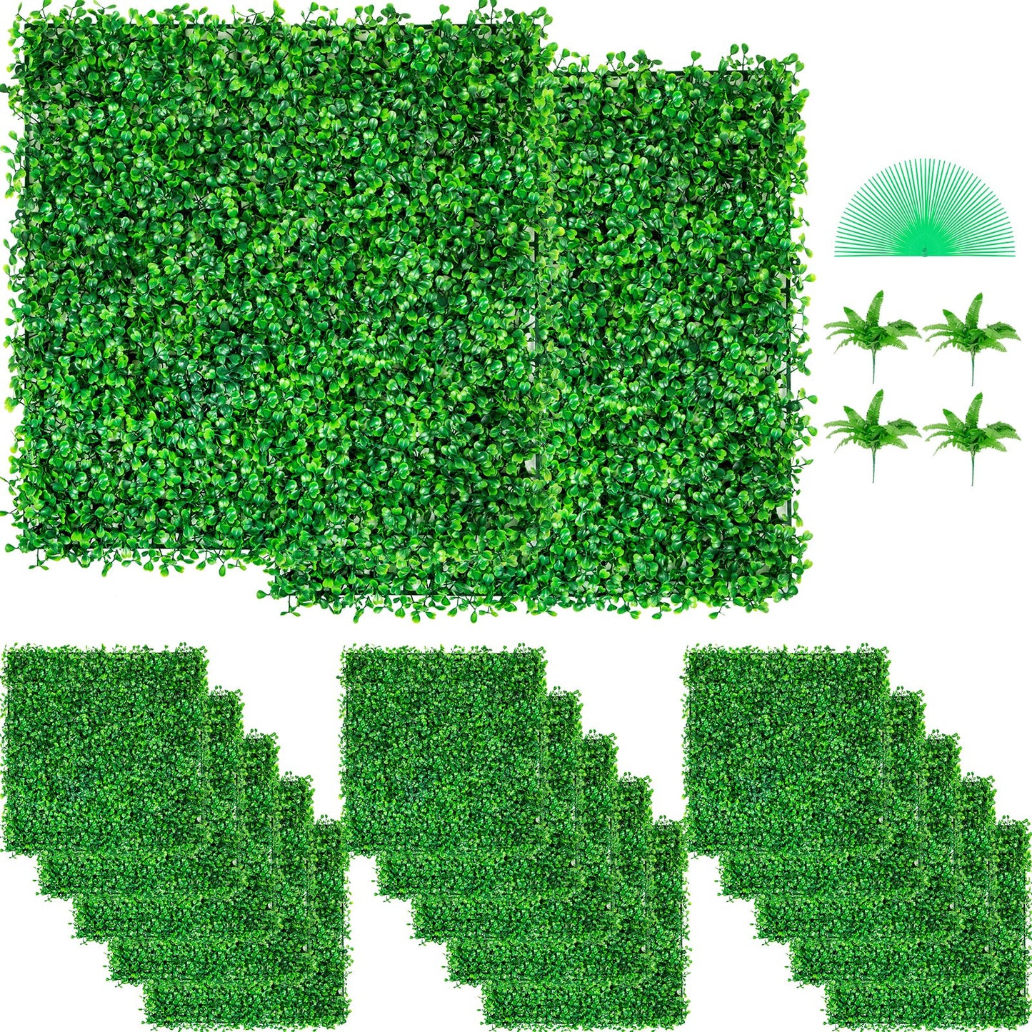 Artificial Boxwood Panel UV 48pcs Boxwood Hedge Wall Panels Artificial Grass Background Wall 10X10" 4cm Green Grass Wall Fake Hedge for Decor Privacy Fence Indoor Outdoor Garden Backyard