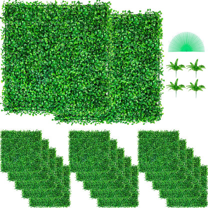 Artificial Boxwood Panel UV 48pcs Boxwood Hedge Wall Panels Artificial Grass Background Wall 10X10" 4cm Green Grass Wall Fake Hedge for Decor Privacy Fence Indoor Outdoor Garden Backyard