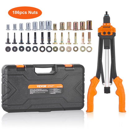 Rivet Nut Tool, 16” Rivnut Tool Kit with 13PCS Metric and SAE Mandrels, 186PCS Rivet Nut, M3, M4, 10-24, M5, M6, 1/4-20, 8-32, 5/16-18, M8, 3/101, M-3, M3, 101, M3, M4, 10-24 Semi-automatic Retractor