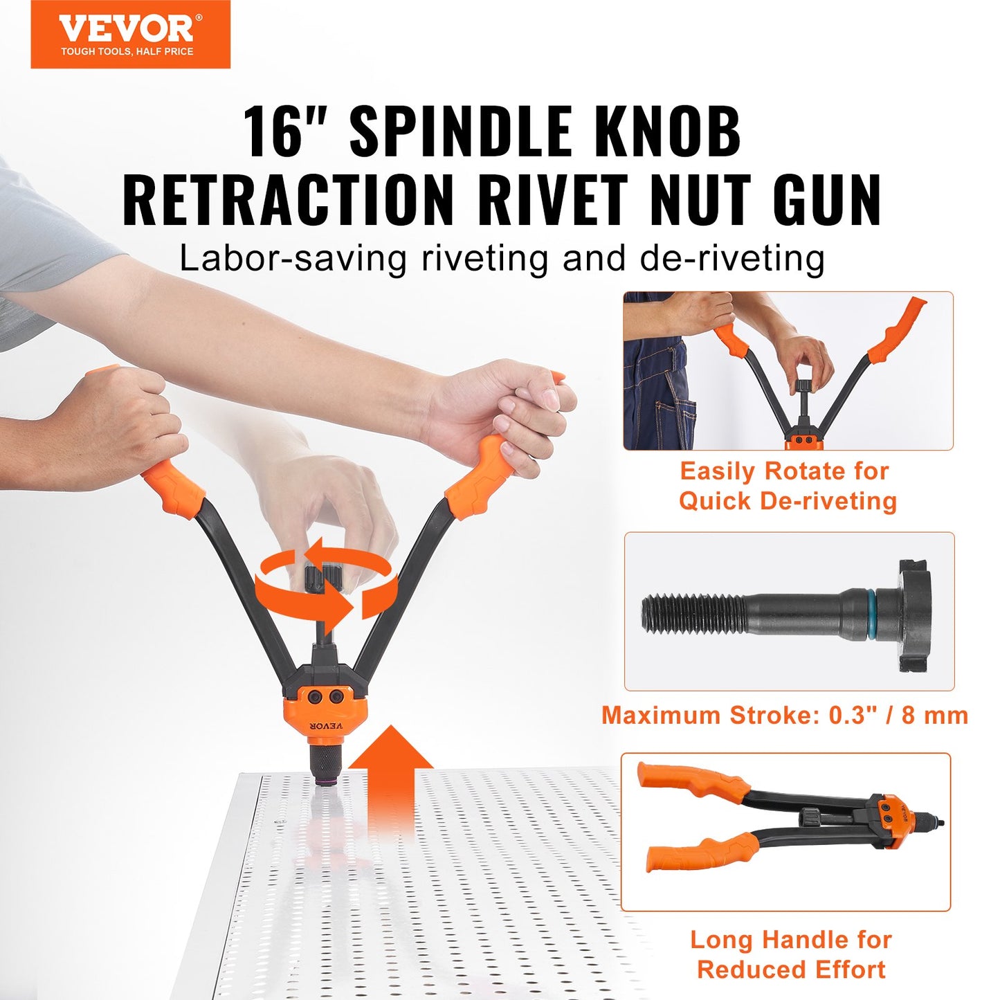 Rivet Nut Tool, 16” Rivnut Tool Kit with 13PCS Metric and SAE Mandrels, 186PCS Rivet Nut, M3, M4, 10-24, M5, M6, 1/4-20, 8-32, 5/16-18, M8, 3/101, M-1, M-1, M3, M4, 10-24 Carrying Case