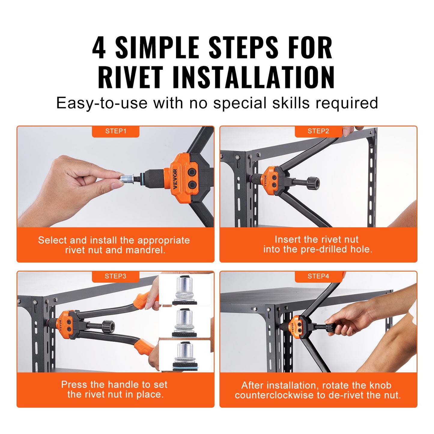 Rivet Nut Tool, 16” Rivnut Tool Kit with 13PCS Metric and SAE Mandrels, 186PCS Rivet Nut, M3, M4, 10-24, M5, M6, 1/4-20, 8-32, 5/16-18, M8, 3/101, M-1, M-1, M3, M4, 10-24 Carrying Case