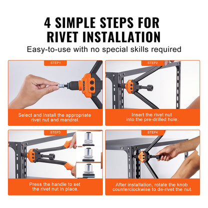 Rivet Nut Tool, 16” Rivnut Tool Kit with 13PCS Metric and SAE Mandrels, 186PCS Rivet Nut, M3, M4, 10-24, M5, M6, 1/4-20, 8-32, 5/16-18, M8, 3/101, M-1, M-1, M3, M4, 10-24 Carrying Case