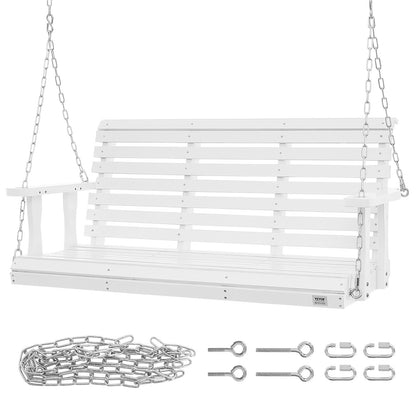 Verandagunga i trä 4,5 fot, gunga för uteplats för innergård och trädgård, uppgraderad 880 lbs stark lastkapacitet, tung gungstolsbänk med hängande kedjor för utomhusbruk, vit