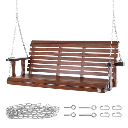 Holzschaukel für die Veranda, 1,77 m, Terrassenbankschaukel für Hof und Garten, verbesserte Tragkraft von 390 kg, robuste Schaukelstuhlbank mit Aufhängeketten für den Außenbereich, braun