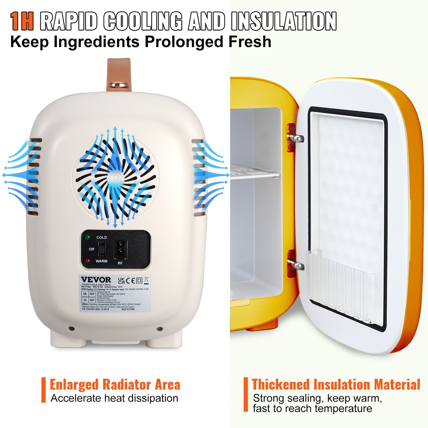 Mini Fridge, 4L/6 Cans Compact Personal Fridge, AC/DC Portable Thermoelectric Cooler and Warmer Refrigerator, Skin Refrigerator for Drinks, Snacks, Home, Office and Car, CE Marked (White)