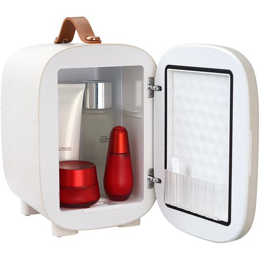 Mini Fridge, 4L/6 Cans Compact Personal Fridge, AC/DC Portable Thermoelectric Cooler and Warmer Refrigerator, Skin Refrigerator for Drinks, Snacks, Home, Office and Car, CE Marked (White)
