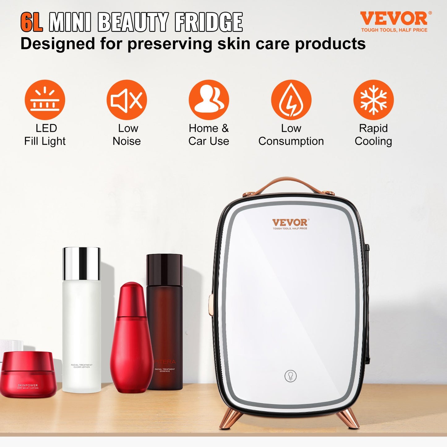 Mini Fridge, 6L/8 Cans Compact Personal Fridge, AC/DC Portable Thermoelectric Cooler and Warmer Refrigerator, Skincare Refrigerator for Drinks, Snacks, Home, Office and Car, CE Marked (Black)