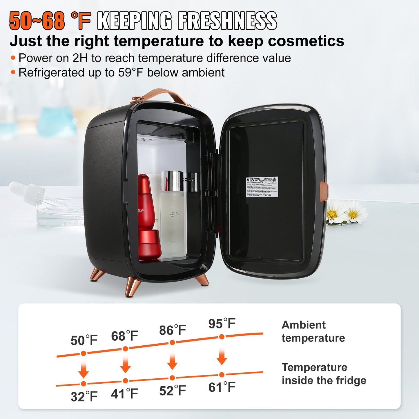 Mini Fridge, 6L/8 Cans Compact Personal Fridge, AC/DC Portable Thermoelectric Cooler and Warmer Refrigerator, Skincare Refrigerator for Drinks, Snacks, Home, Office and Car, CE Marked (Black)