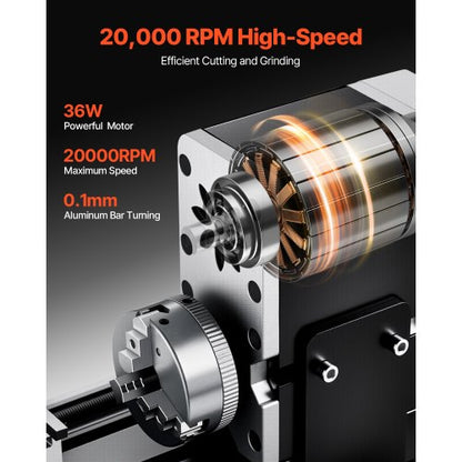 Mini Metal Lathe 2.76 x 5.12 inch Power Metal Lathe 20,000 RPM 36W | EU
