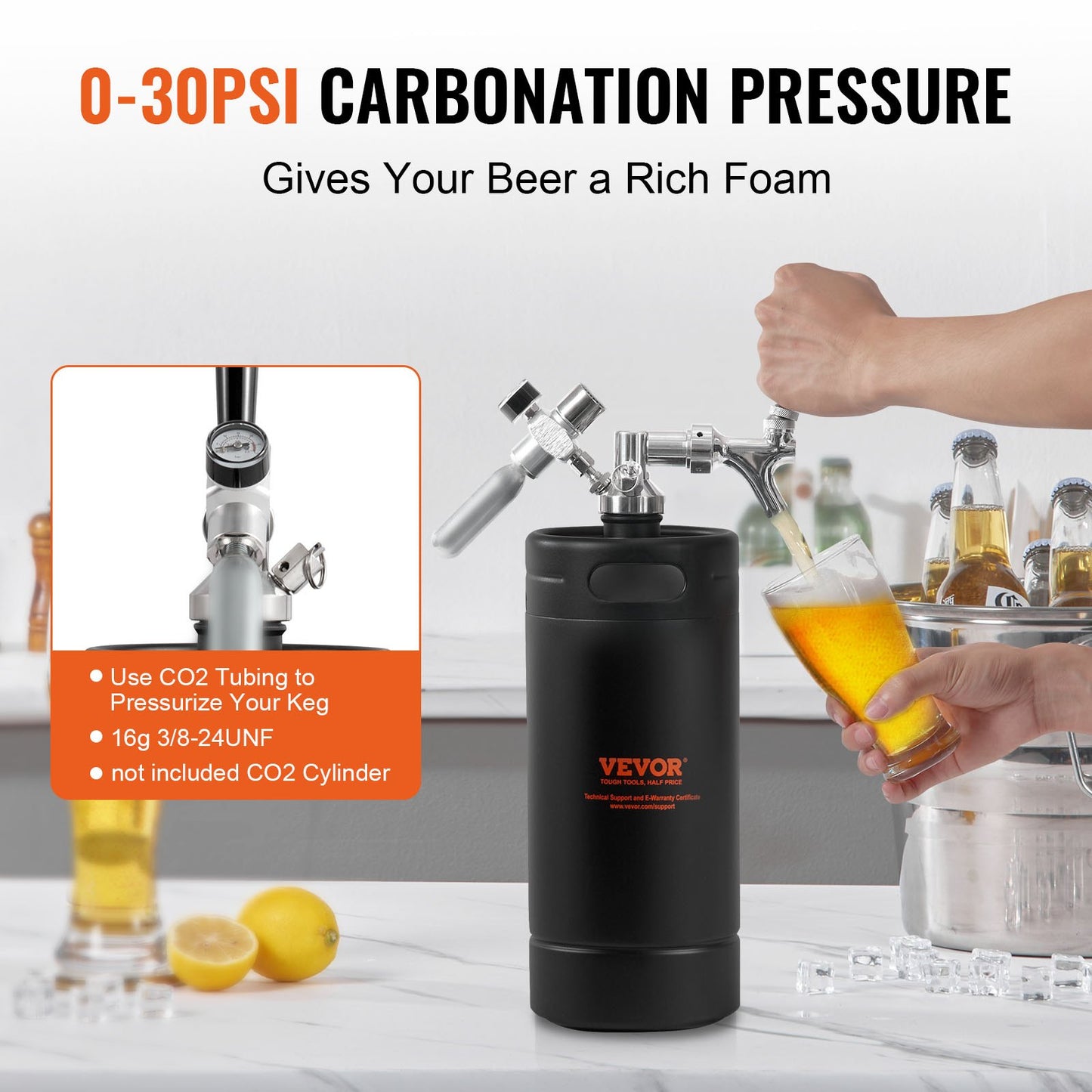 Trycksatt Growler Mini ölfat Fatöl Growler Home 128Oz 4L Svart