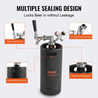 Trycksatt Growler Mini ölfat Fatöl Growler Home 128Oz 4L Svart