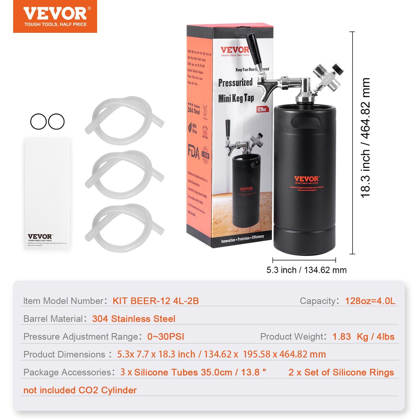 Trycksatt Growler Mini ölfat Fatöl Growler Home 128Oz 4L Svart