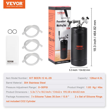 Trycksatt Growler Mini ölfat Fatöl Growler Home 128Oz 4L Svart