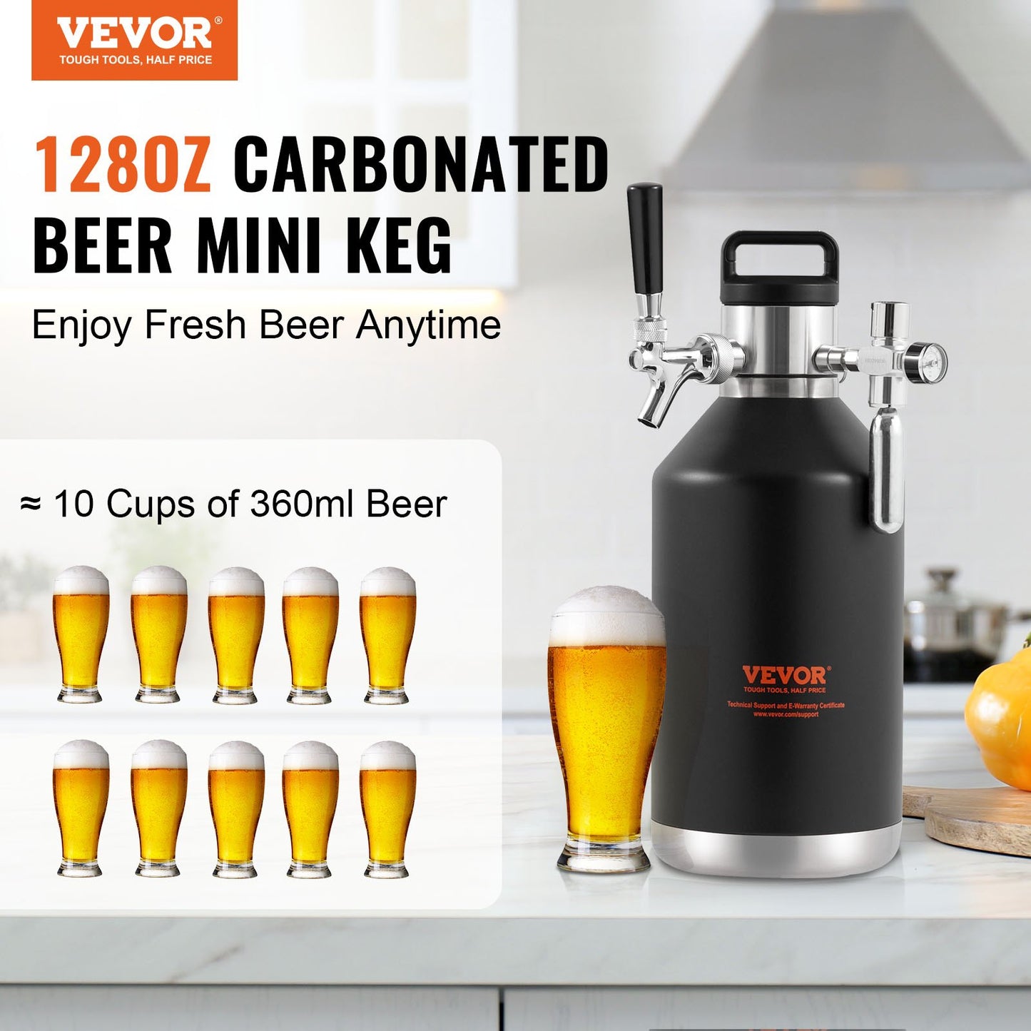 Beer Growler Kransystem, 128Oz 4L Mini fat, 304 rostfritt stål trycksatt ölgrowler, Keg Growler med tryckdisplay, CO2-regulatorkran, läcksäker ring för utkast, hembryggning, hantverksöl