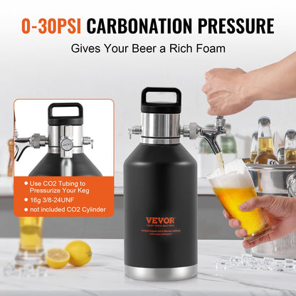 Beer Growler Kransystem, 128Oz 4L Mini fat, 304 rostfritt stål trycksatt ölgrowler, Keg Growler med tryckdisplay, CO2-regulatorkran, läcksäker ring för utkast, hembryggning, hantverksöl