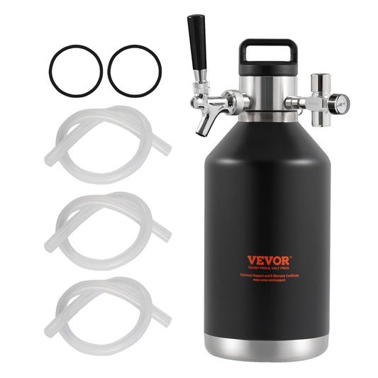 Beer Growler Kransystem, 128Oz 4L Mini fat, 304 rostfritt stål trycksatt ölgrowler, Keg Growler med tryckdisplay, CO2-regulatorkran, läcksäker ring för utkast, hembryggning, hantverksöl