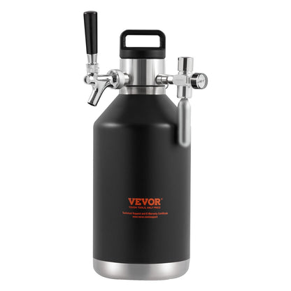 Beer Growler Kransystem, 128Oz 4L Mini fat, 304 rostfritt stål trycksatt ölgrowler, Keg Growler med tryckdisplay, CO2-regulatorkran, läcksäker ring för utkast, hembryggning, hantverksöl