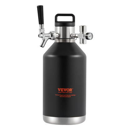 Beer Growler Kransystem, 128Oz 4L Mini fat, 304 rostfritt stål trycksatt ölgrowler, Keg Growler med tryckdisplay, CO2-regulatorkran, läcksäker ring för utkast, hembryggning, hantverksöl