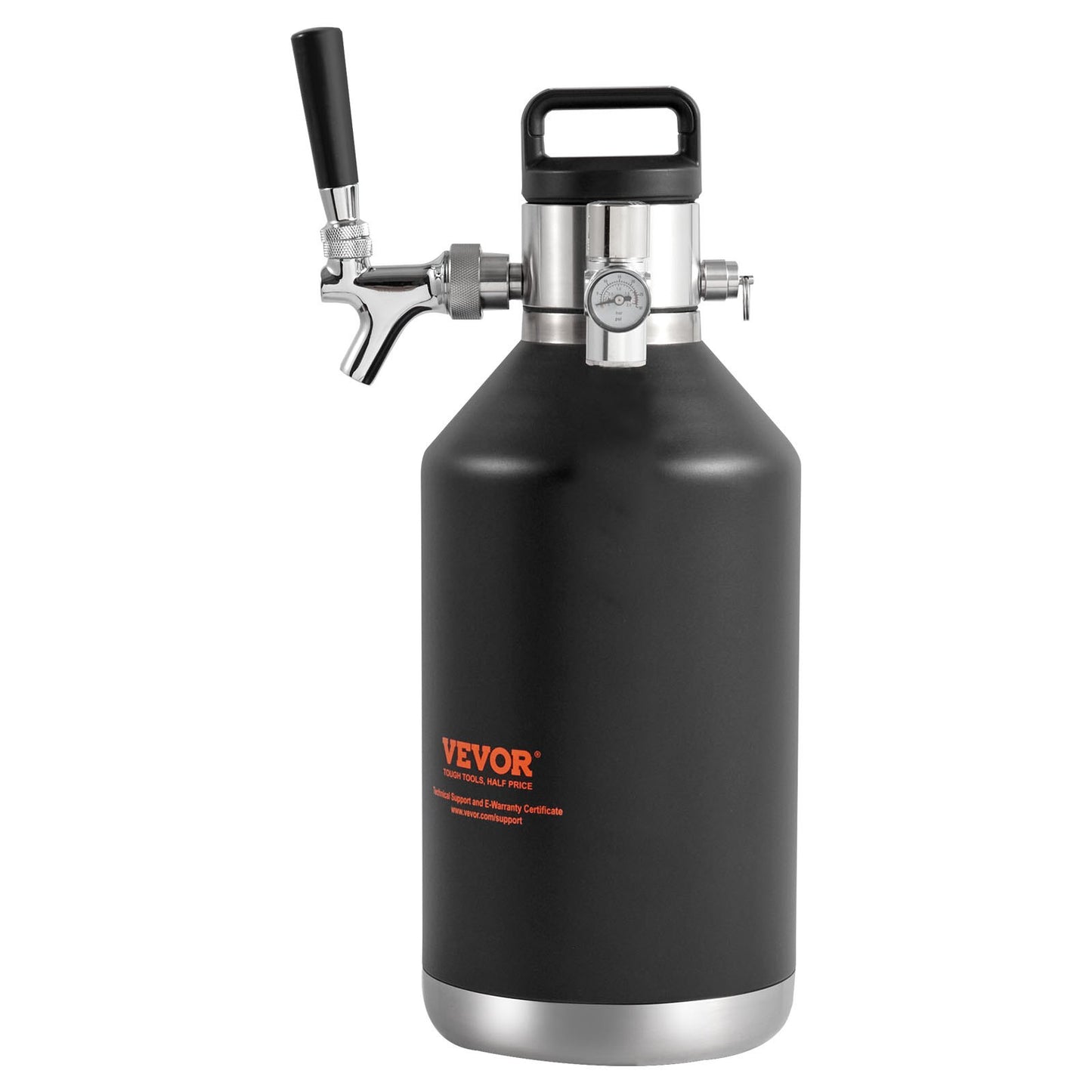 Beer Growler Kransystem, 128Oz 4L Mini fat, 304 rostfritt stål trycksatt ölgrowler, Keg Growler med tryckdisplay, CO2-regulatorkran, läcksäker ring för utkast, hembryggning, hantverksöl
