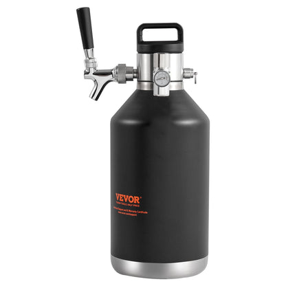Beer Growler Kransystem, 128Oz 4L Mini fat, 304 rostfritt stål trycksatt ölgrowler, Keg Growler med tryckdisplay, CO2-regulatorkran, läcksäker ring för utkast, hembryggning, hantverksöl