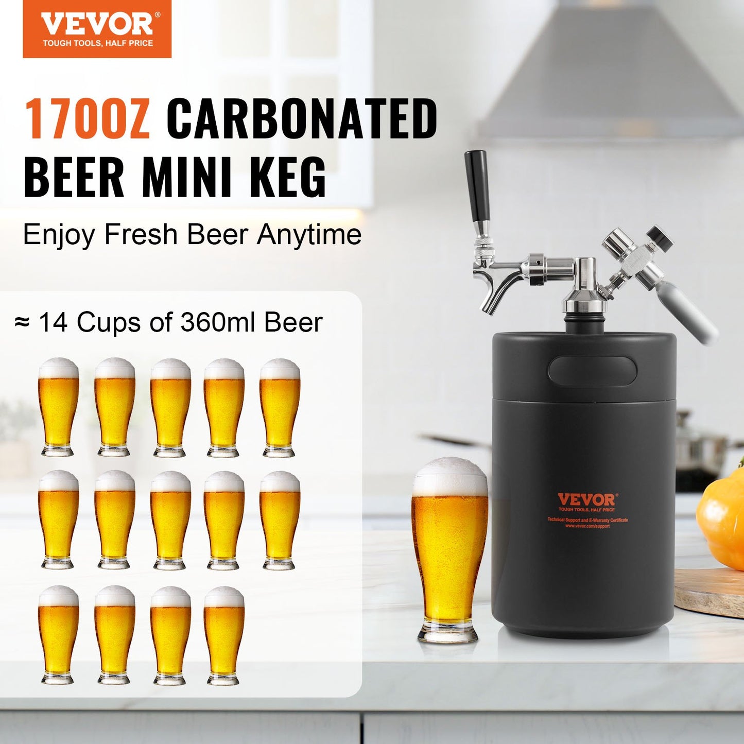 Pressurized Growler Mini Beer Keg Fat Beer Growler Home 170Oz 5L Black