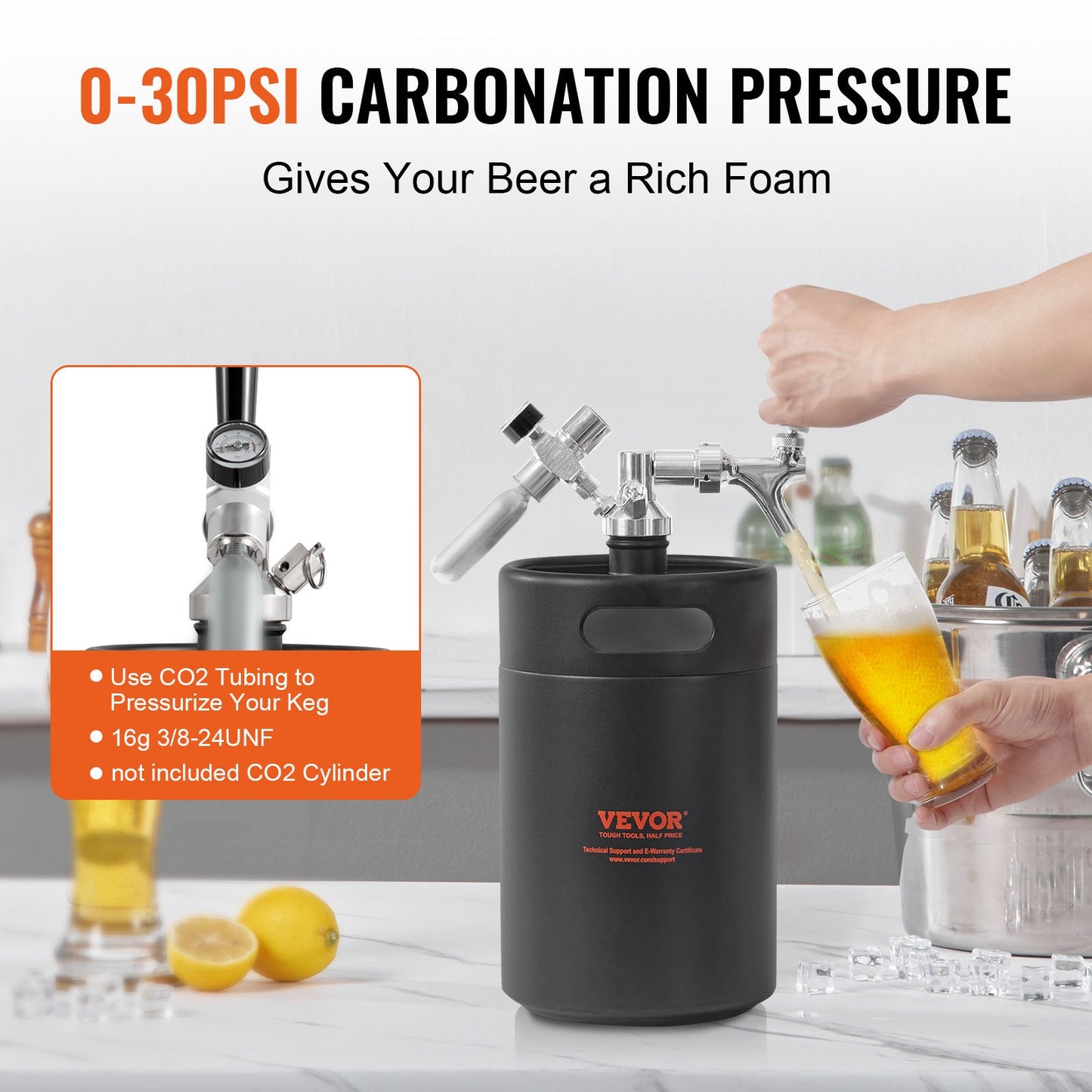 Pressurized Growler Mini Beer Keg Fat Beer Growler Home 170Oz 5L Black