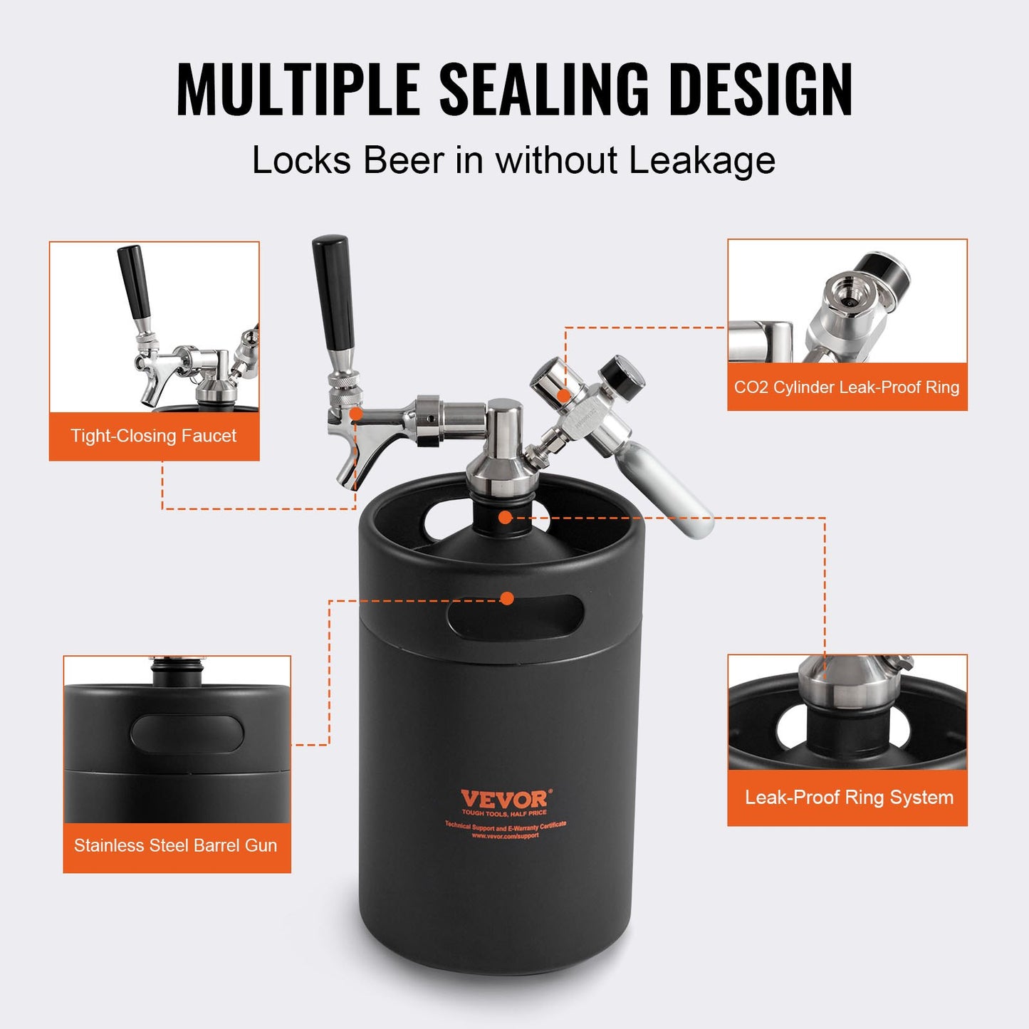 Pressurized Growler Mini Beer Keg Fat Beer Growler Home 170Oz 5L Black