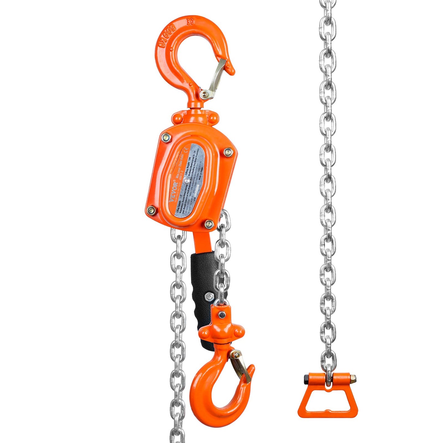 Manual Chain Hoist, 1/2 Ton 1100 lbs Capacity 10 FT Come Along, G80 Galvanized Carbon Steel with Weston Double-Lock Brake, Automatic Chain Guide and 360° Rotating Hook, for Garage Factory Dock