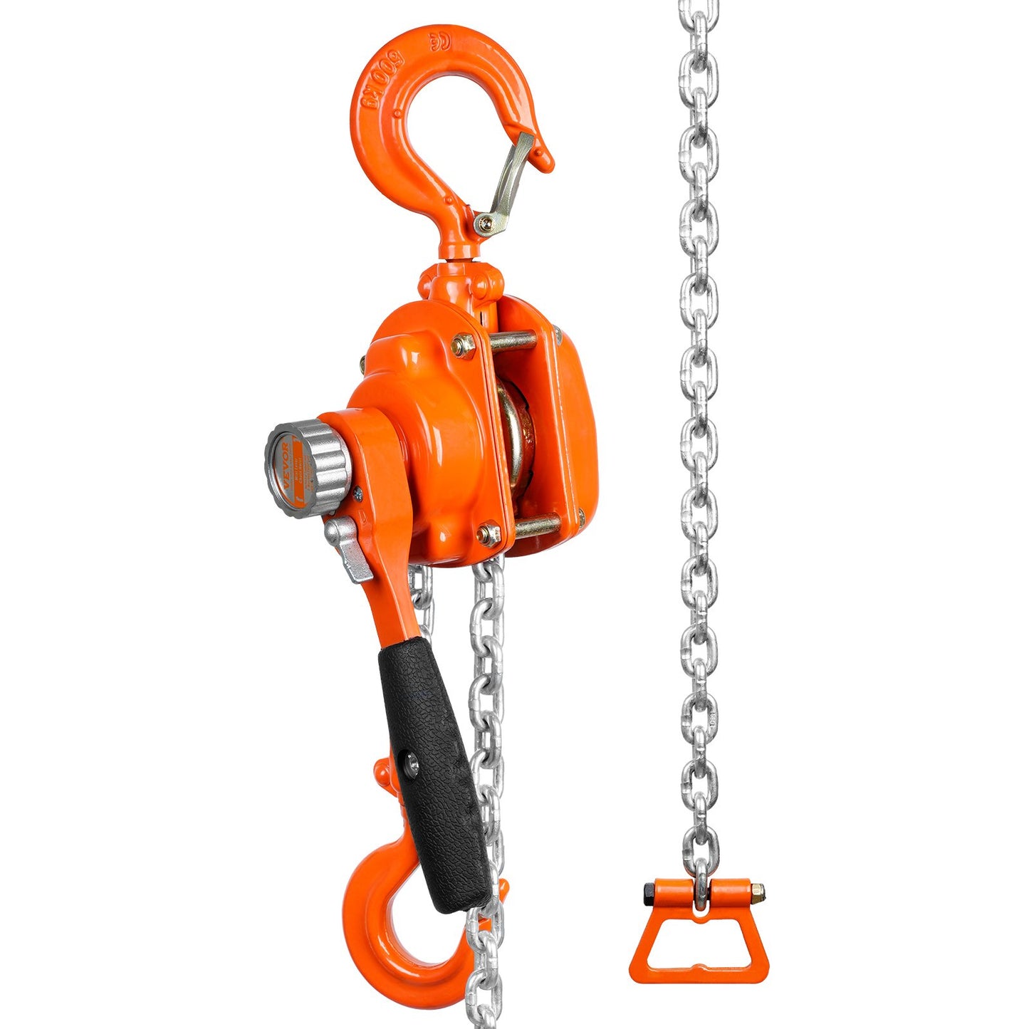 Manuell kedjetelfer, 1/2 ton 1100 lbs Kapacitet 5 FT Come Along, G80 galvaniserat kolstål med Weston dubbelspärrbroms, automatisk kedjeledning och 360° rotationskrok, för garagefabriksdocka
