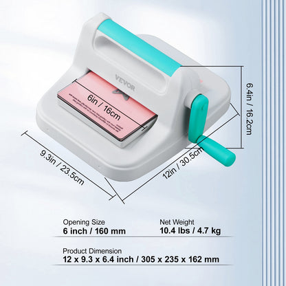 Manual Die Cutting & Embossing Machine, Portable Cut Machines, 6 inch Opening Scrapbooking Machine Full Kit Included, For Arts & Crafts, Scrapbooking, Card Making and Crafting, White