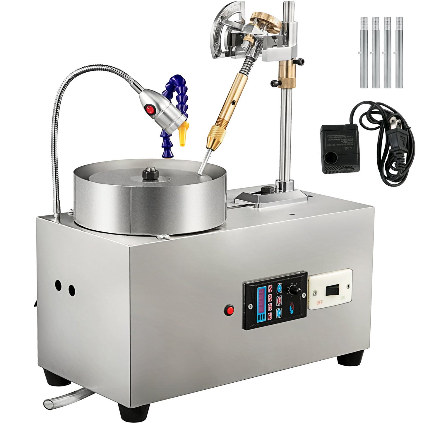 Gem Faceteringsmaskin 6-tums smyckespolerare Rock Polerare Gem Cut Machine Lapidary Grinder Polermaskin Lapidary Utrustning med vattenpump Mekaniskt handtag för Gem Jade Stone smycken