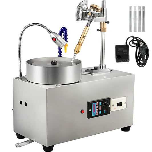 Gem Faceteringsmaskin 6-tums smyckespolerare Rock Polerare Gem Cut Machine Lapidary Grinder Polermaskin Lapidary Utrustning med vattenpump Mekaniskt handtag för Gem Jade Stone smycken