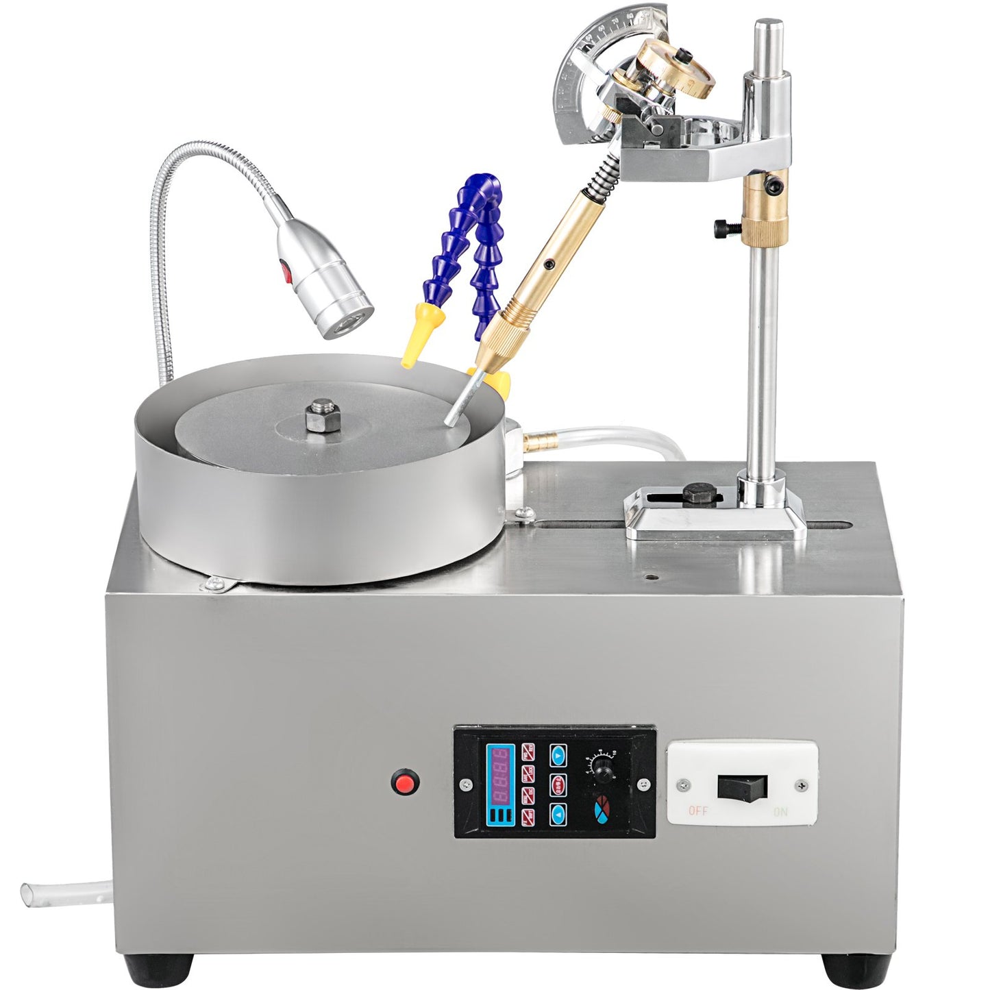 Gem Faceteringsmaskin 6-tums smyckespolerare Rock Polerare Gem Cut Machine Lapidary Grinder Polermaskin Lapidary Utrustning med vattenpump Mekaniskt handtag för Gem Jade Stone smycken