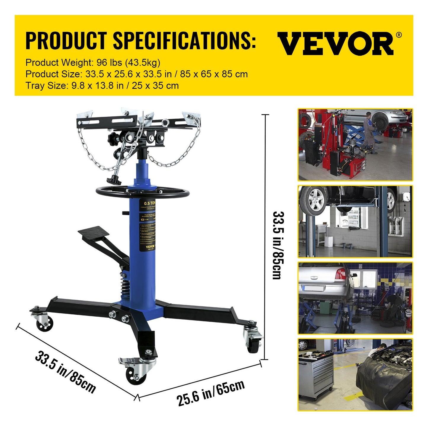 Växellådsjack, 0,5 ton/1100 lbs Kapacitet Hydraulisk teleskopisk växellådsdomkraft, 2-stegs golvstativ med fotpedal, 360° svängbart hjul, garage-/butikslyft, blå