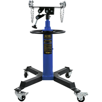 Växellådsjack, 0,5 ton/1100 lbs Kapacitet Hydraulisk teleskopisk växellådsdomkraft, 2-stegs golvstativ med fotpedal, 360° svängbart hjul, garage-/butikslyft, blå