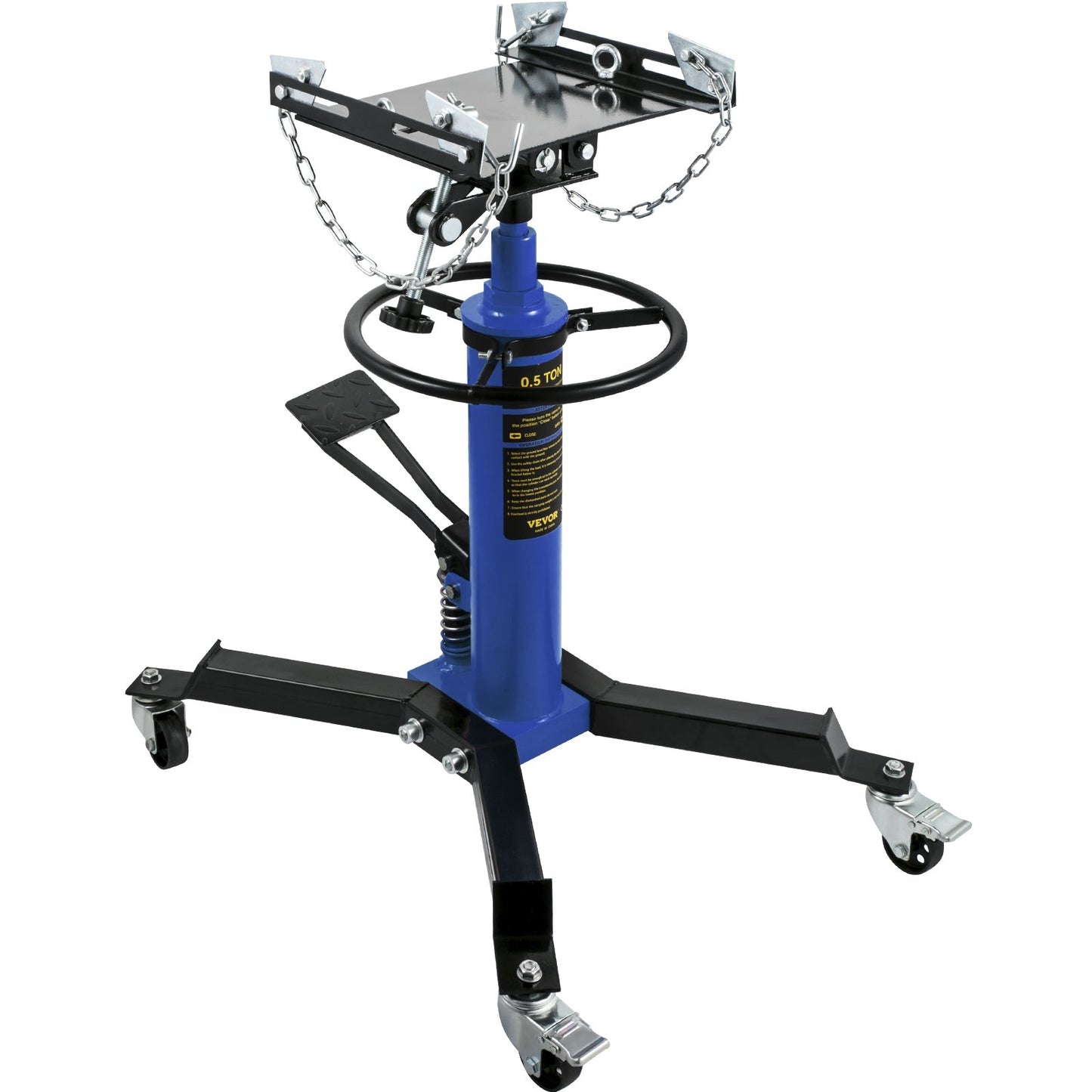 Växellådsjack, 0,5 ton/1100 lbs Kapacitet Hydraulisk teleskopisk växellådsdomkraft, 2-stegs golvstativ med fotpedal, 360° svängbart hjul, garage-/butikslyft, blå