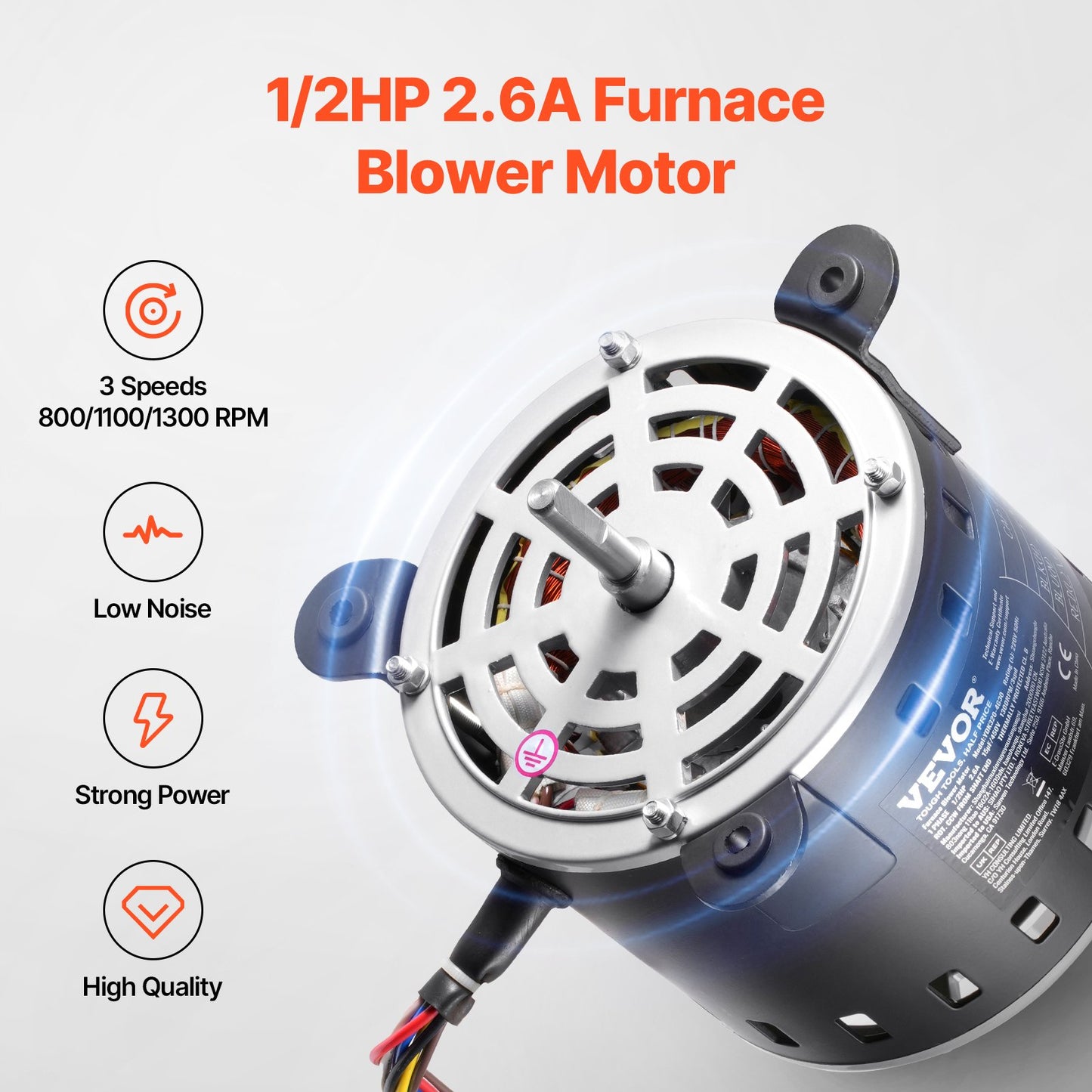 1/2HP Oven Fan Motor 220V 2.6A 1300RPM 3 Speeds 15μF/450V Capacitor