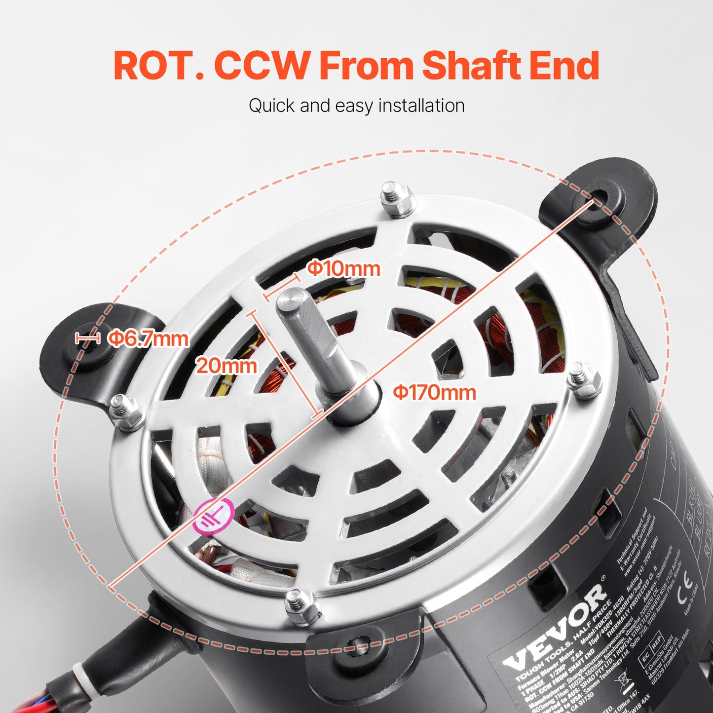 1/2HP Oven Fan Motor 220V 2.6A 1300RPM 3 Speeds 15μF/450V Capacitor
