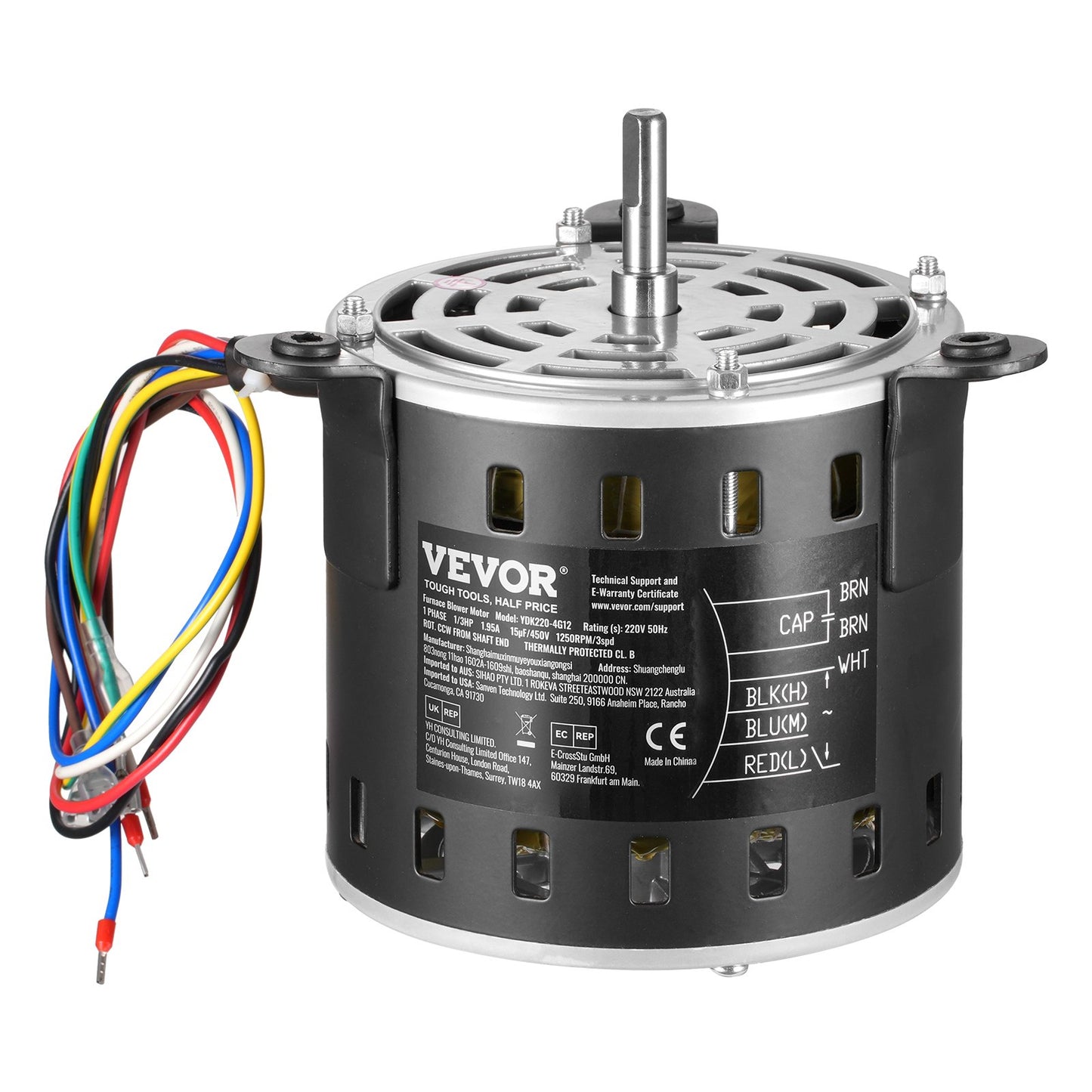 1/3HP Oven Fan Motor 220V 1.95A 1250RPM 3-speed 15μF/450V capacitor