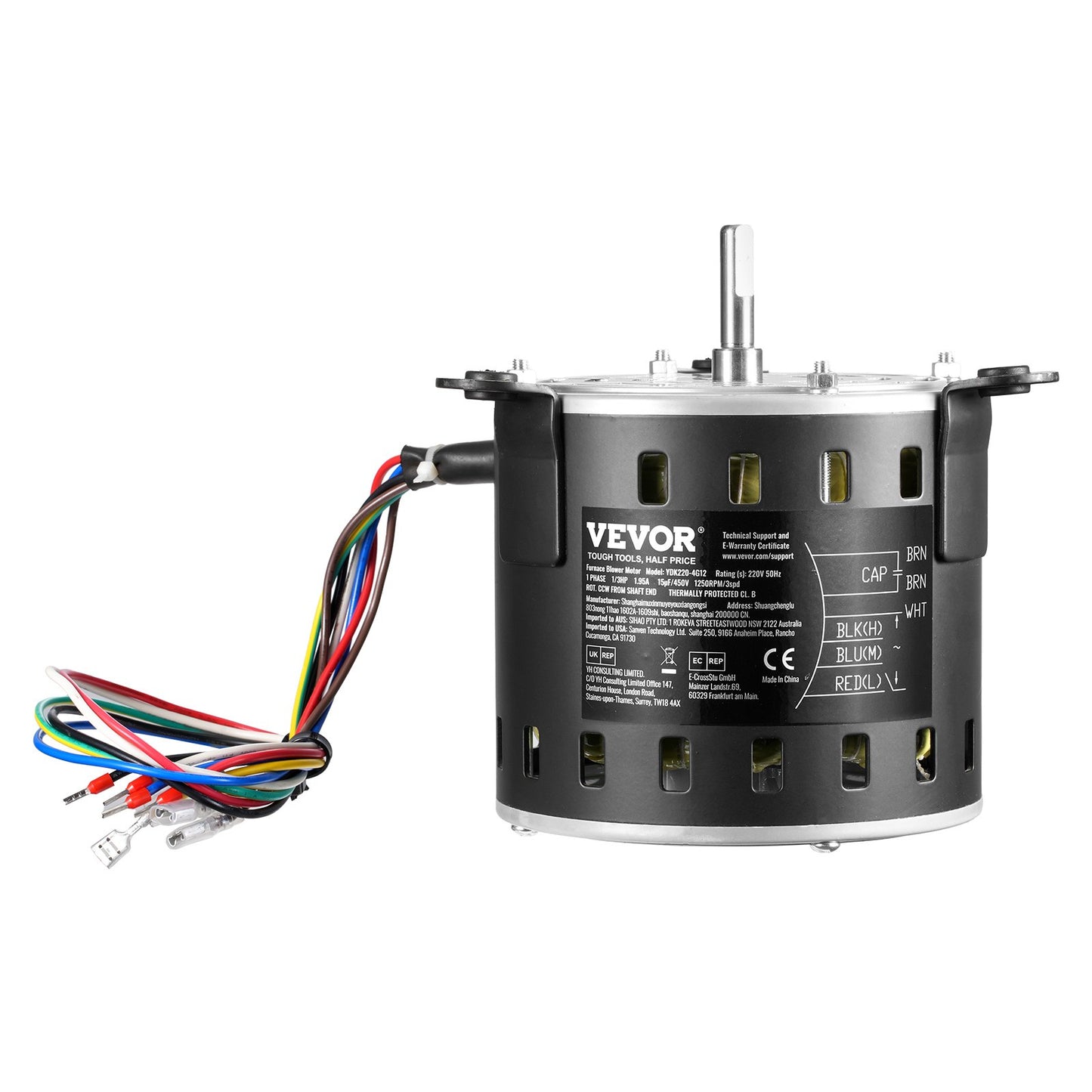 1/3HP Oven Fan Motor 220V 1.95A 1250RPM 3-speed 15μF/450V capacitor