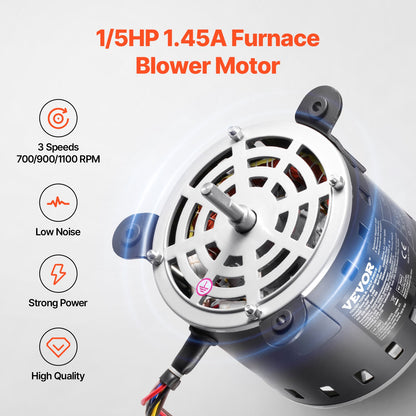 1/5HP Oven Fan Motor 220V 1.45A 1100RPM 3-speed 8μF/450V capacitor