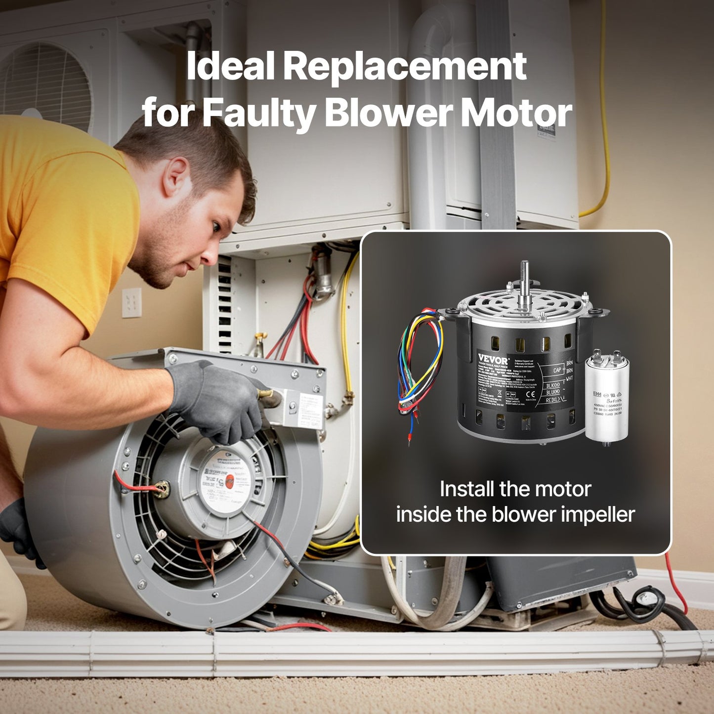 1/5HP Oven Fan Motor 220V 1.45A 1100RPM 3-speed 8μF/450V capacitor