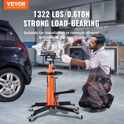 Transmissionsjack, 1322 LBS hydraulisk teleskopisk transmissionsjack, 32"-67" High Lift Floor Jack Stativ med fotpedal, 360° svängbart hjul, hydraulisk transmission Jack Garage/butikslyft