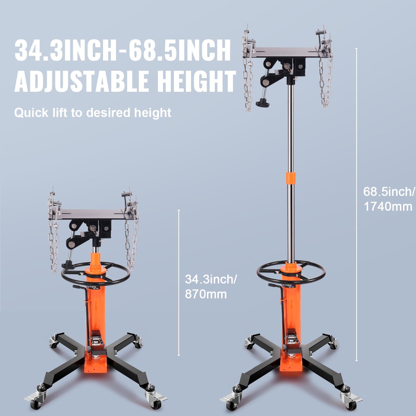 Transmissionsjack, 1322 LBS hydraulisk teleskopisk transmissionsjack, 32"-67" High Lift Floor Jack Stativ med fotpedal, 360° svängbart hjul, hydraulisk transmission Jack Garage/butikslyft