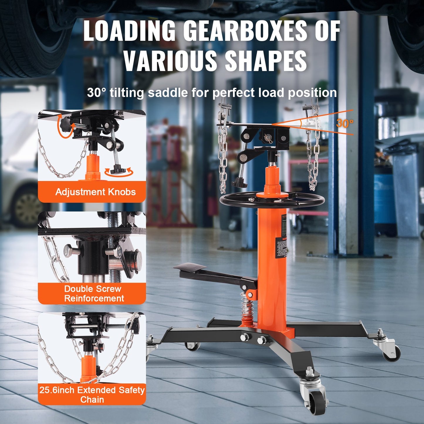 Transmissionsjack, 1322 LBS hydraulisk teleskopisk transmissionsjack, 32"-67" High Lift Floor Jack Stativ med fotpedal, 360° svängbart hjul, hydraulisk transmission Jack Garage/butikslyft