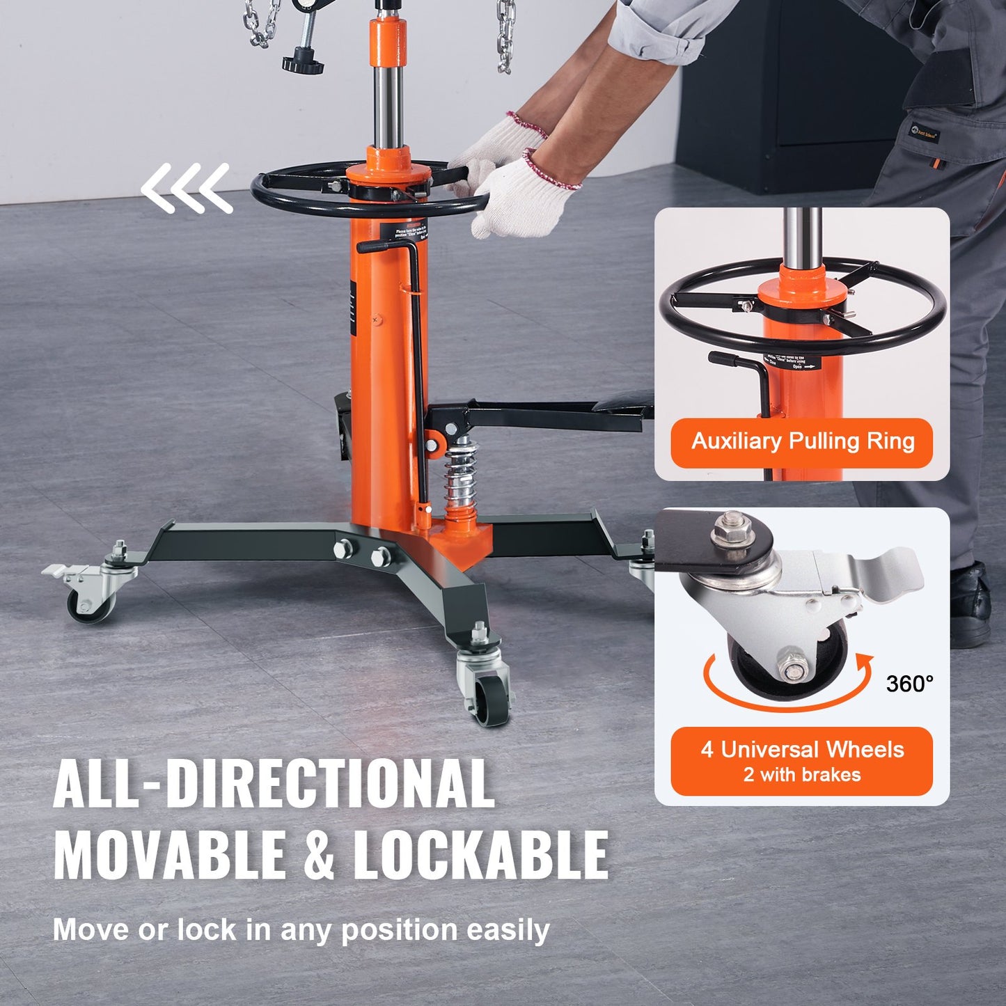 Transmissionsjack, 1322 LBS hydraulisk teleskopisk transmissionsjack, 32"-67" High Lift Floor Jack Stativ med fotpedal, 360° svängbart hjul, hydraulisk transmission Jack Garage/butikslyft