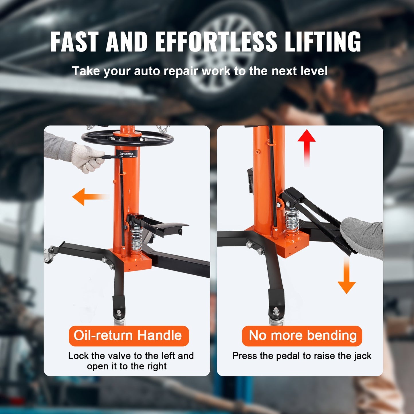 Transmissionsjack, 1322 LBS hydraulisk teleskopisk transmissionsjack, 32"-67" High Lift Floor Jack Stativ med fotpedal, 360° svängbart hjul, hydraulisk transmission Jack Garage/butikslyft