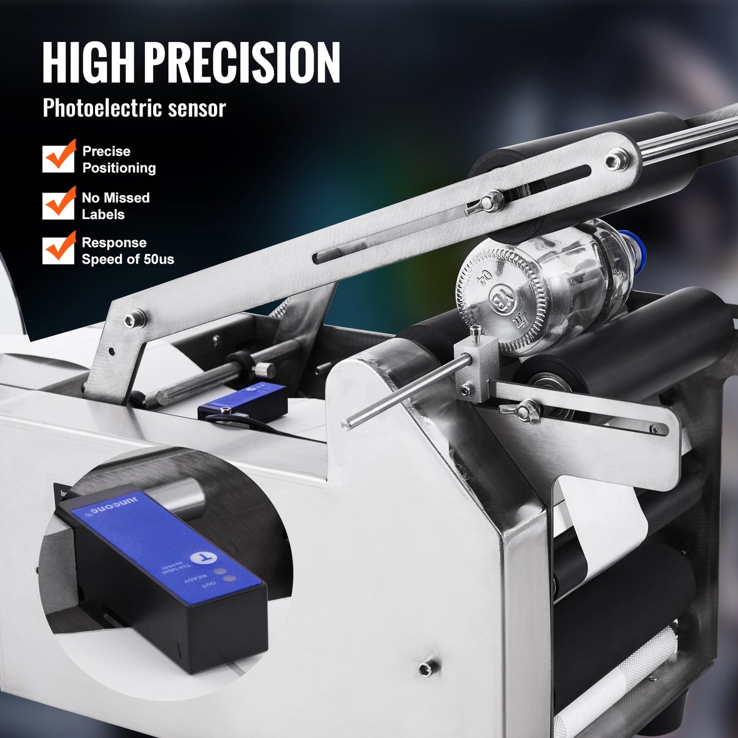 MT-50 halvautomatisk etiketteringsmaskin för rund flaska, justerbar etiketteringsmaskin 50 st/min etikettapplikator för flaskor 12-90 mm