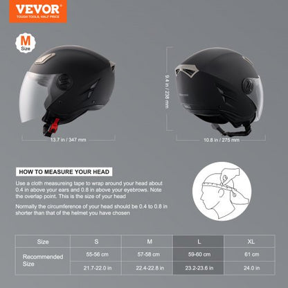 3/4 MOTORCYCLE HELMET Motorcycle Helmet, L Size 59-60cm, Helmet Made of ABS, ECE Approved, Comfortable Motocross Helmet, Suitable for Teenagers and Adults, Black | EU