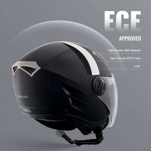 3/4 MOTORCYCLE HELMET Motorcycle Helmet, L Size 59-60cm, Helmet Made of ABS, ECE Approved, Comfortable Motocross Helmet, Suitable for Teenagers and Adults, Black | EU
